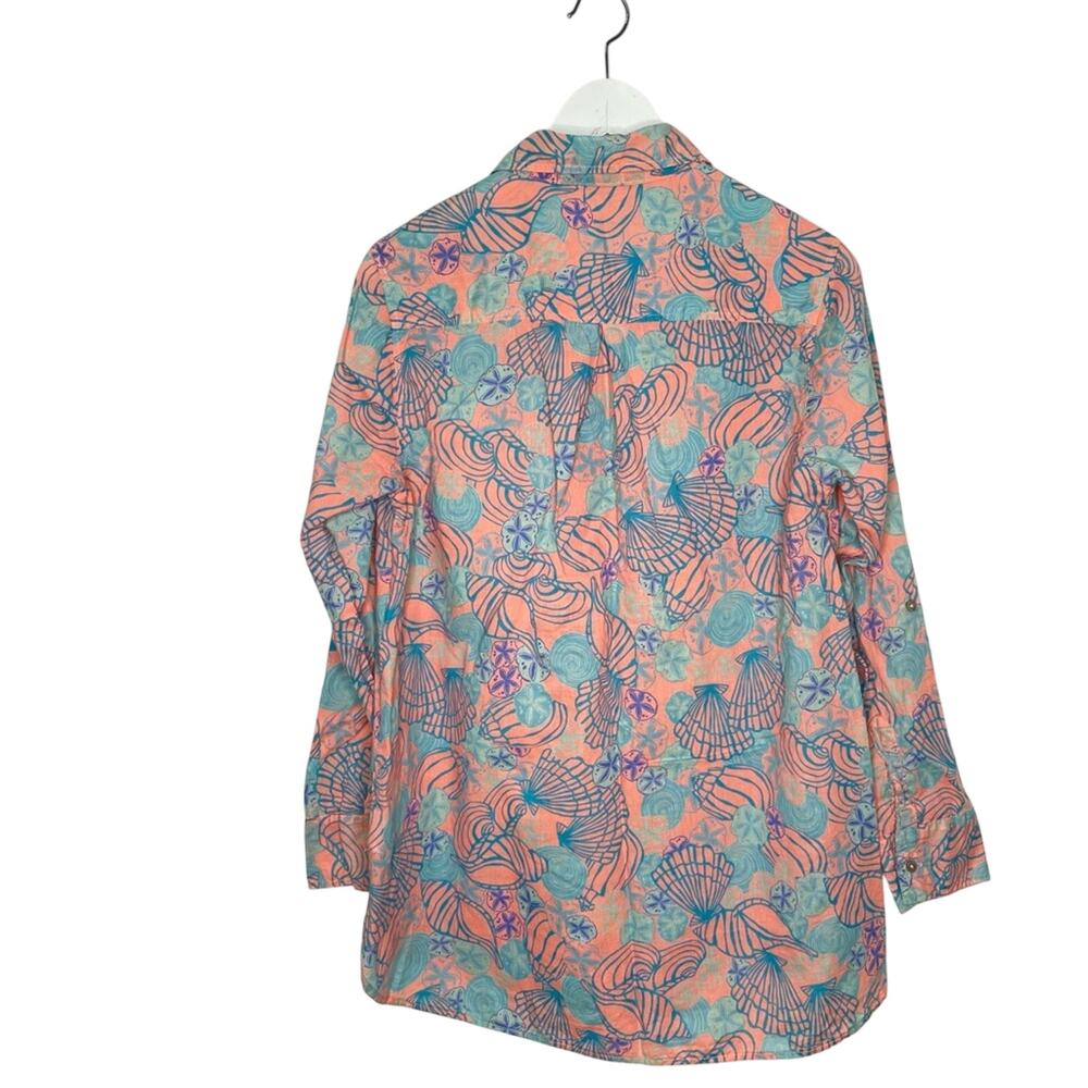 Fresh Produce Size M Pink & Blue Seashell Sanddollar Popover Lightweight Shirt - Picture 8 of 8